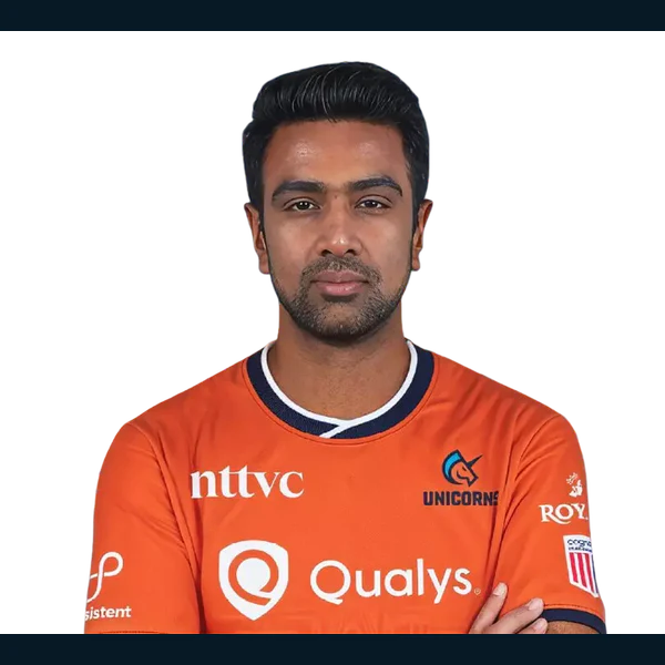Ravichandran Ashwin portrait in Official San Francisco Unicorns squad shirt