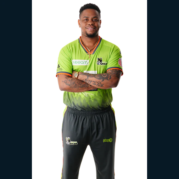 Shimron Hetmyer portrait in Official Seattle Orcas 2026 squad shirt