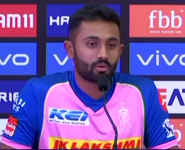 Shreyas Gopal during an IPL post-match presentation in 2019