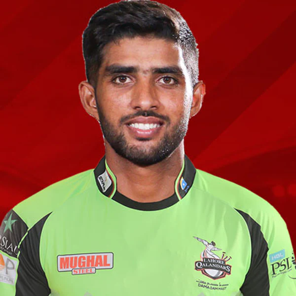 Mirza Tahir Baig portrait in Official Lahore Qalandars playing shirt