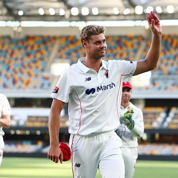 Spencer Johnson portrait in Official South Australia red-ball playing shirt