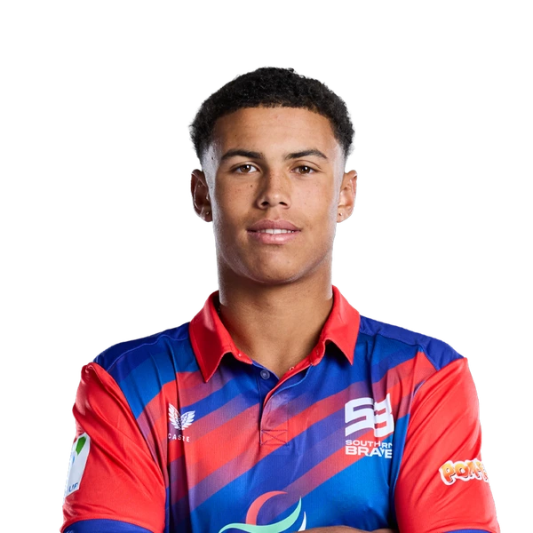 Manny Lumsden portrait in Official Southern Brave 2026 squad shirt