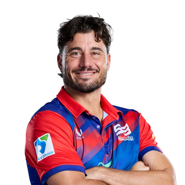 Marcus Stoinis portrait in Official Southern Brave 2026 squad shirt