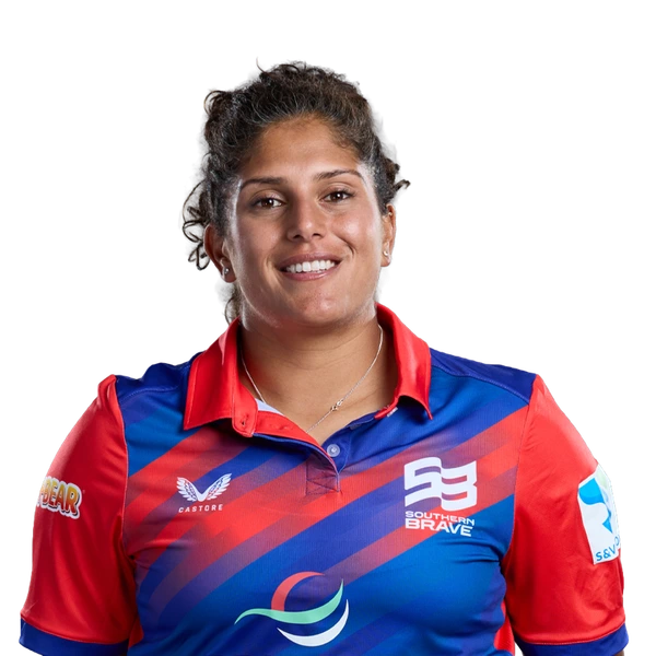 Naomi Dattani portrait in Official Southern Brave 2026 squad shirt