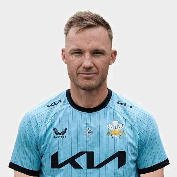 Laurie Evans portrait in Official Surrey squad shirt
