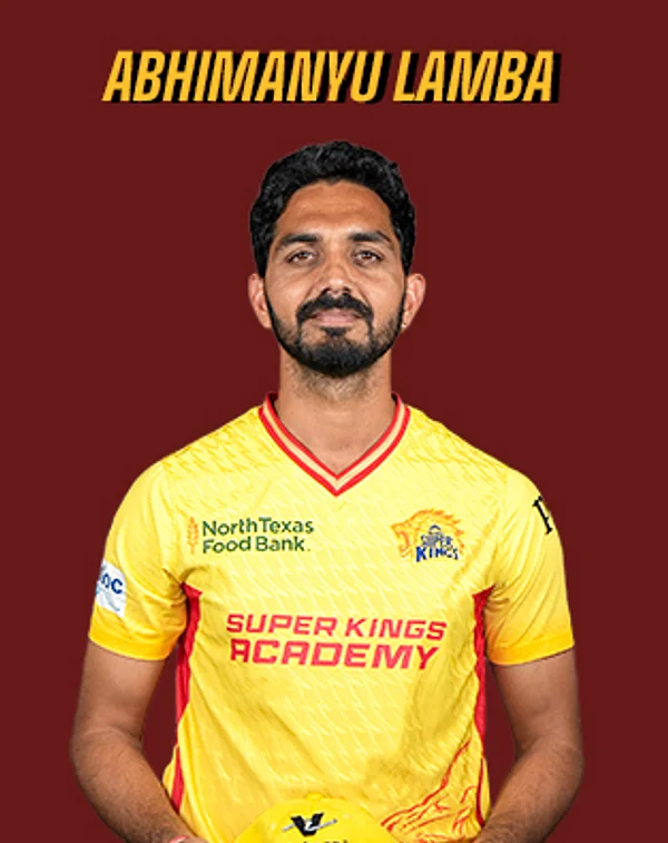 Abhimanyu Lamba portrait in Official Texas Super Kings 2026 squad shirt