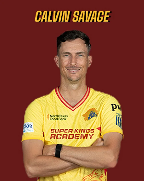 Calvin Savage portrait in Official Texas Super Kings 2026 squad shirt