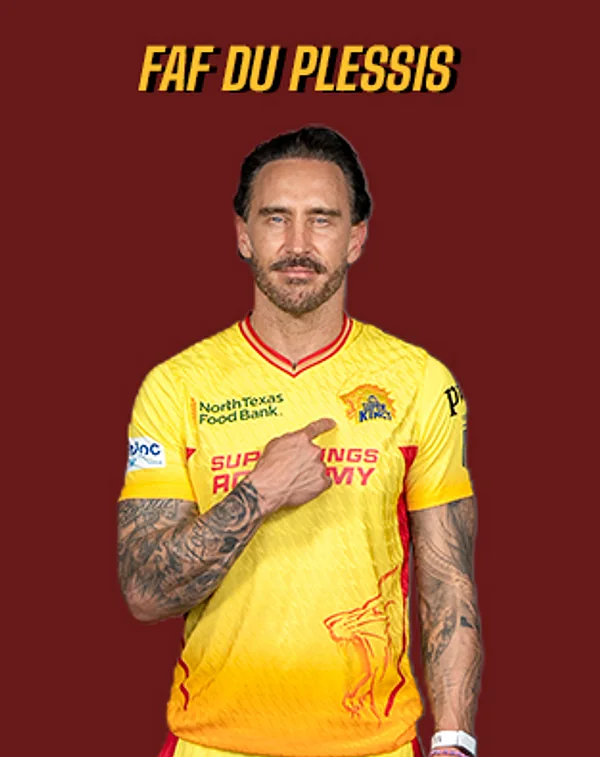 Faf du Plessis portrait in Official Texas Super Kings 2026 squad shirt