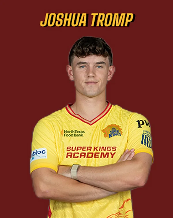 Joshua Tromp portrait in Official Texas Super Kings 2026 squad shirt