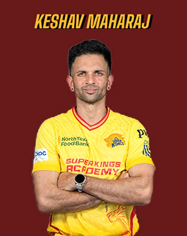 Keshav Maharaj portrait in Official Texas Super Kings 2026 squad shirt