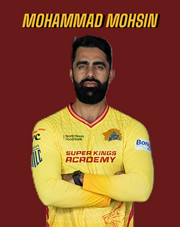 Mohammad Mohsin portrait in Official Texas Super Kings 2026 squad shirt