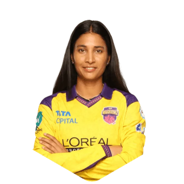 Suman Meena portrait in Official UP Warriorz 2026 squad shirt