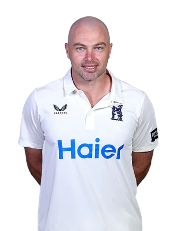 Jake Lintott portrait in Official Warwickshire men's squad shirt