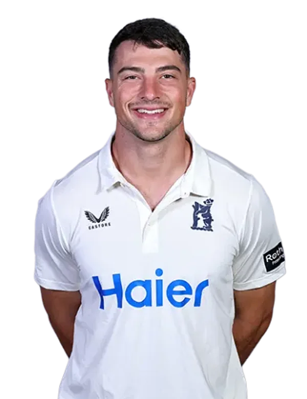 Michael Booth portrait in Official Warwickshire men's squad shirt