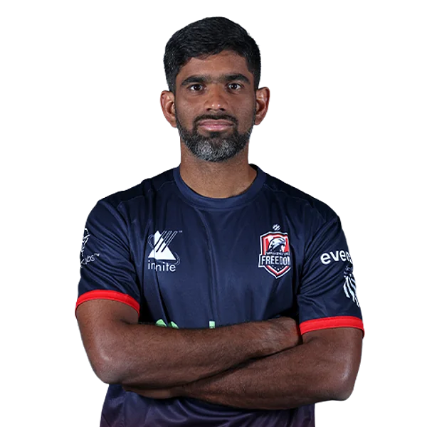 Saurabh Netravalkar portrait in Official Washington Freedom squad shirt